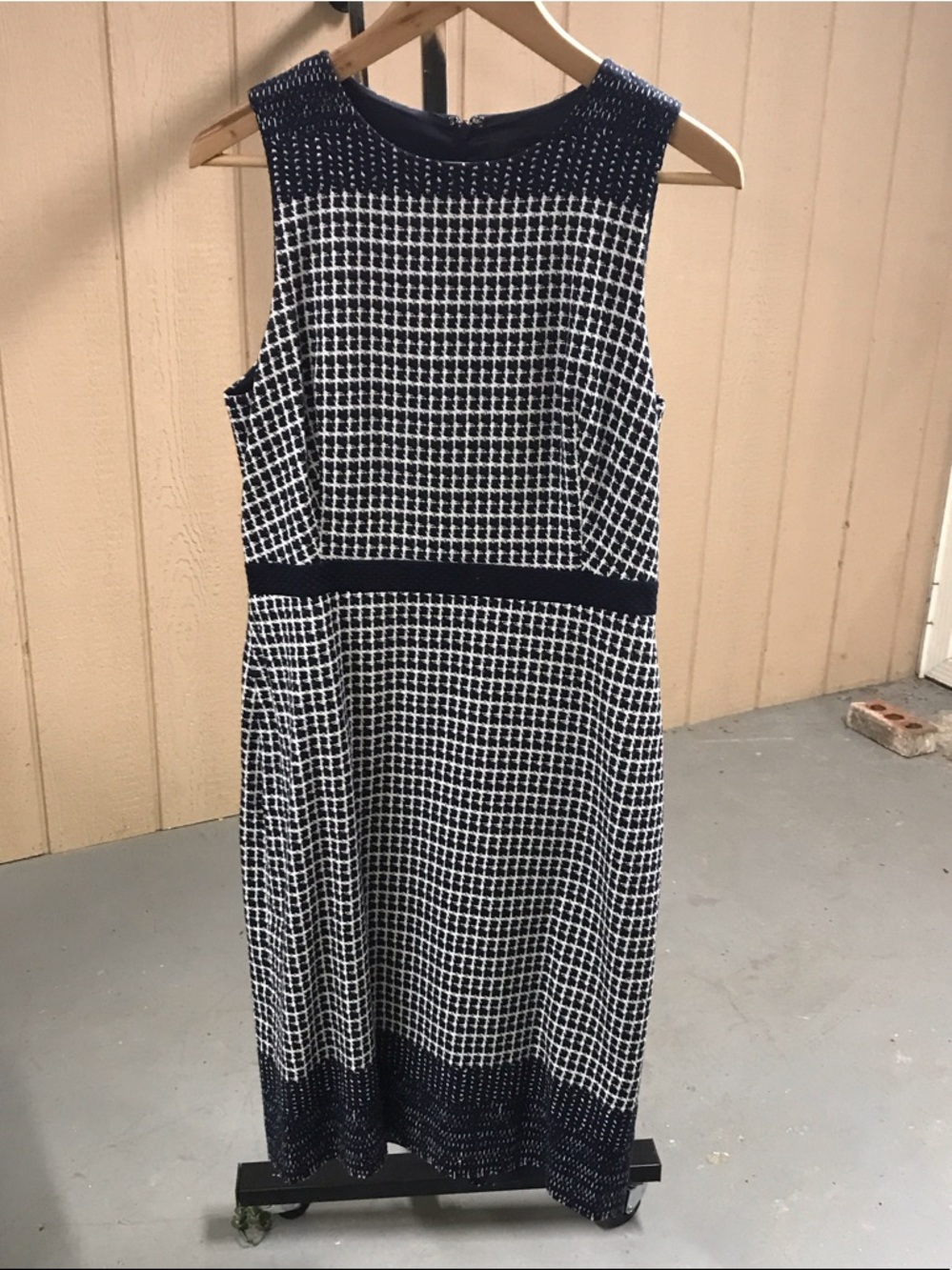 J. Crew Navy and White Sleeveless Check Dress